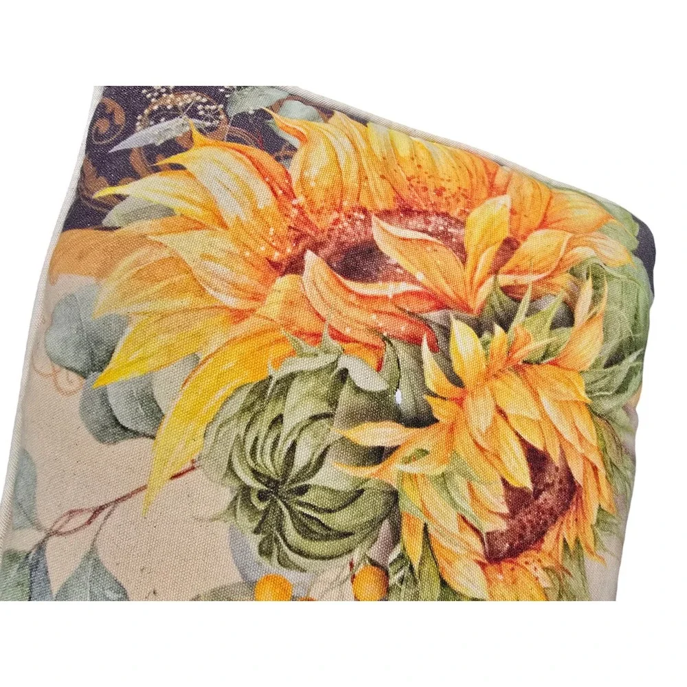 Sunflower Floral Decorative Lumbar Throw Pillow Beige Yellow Rustic Farmhouse